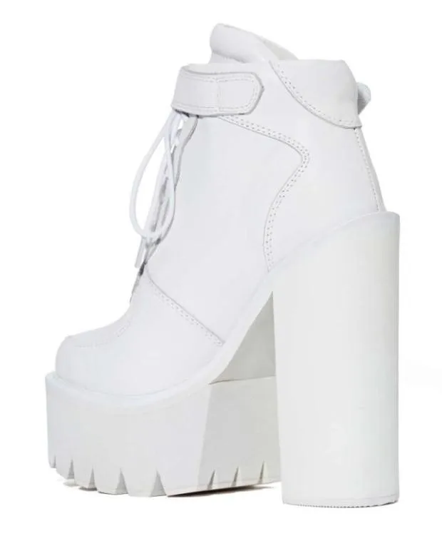 White Sneakers High Heels Platforms Boots