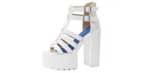 White T Strap Gladiator Platforms Sandals