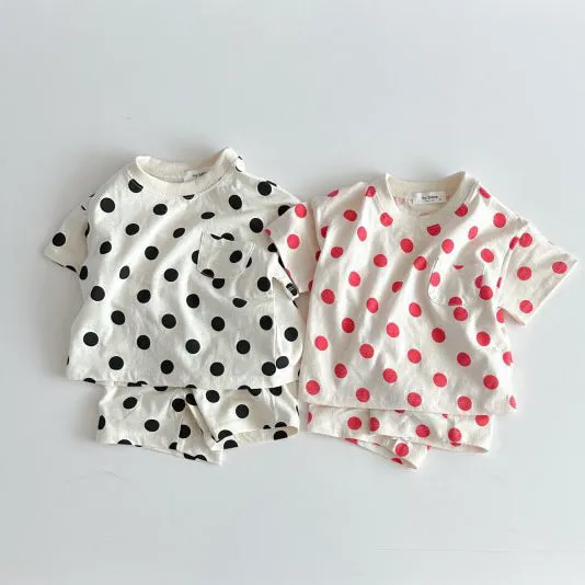 Wholesale Baby Girl Polka Dot Top and Shorts Set - 24030124