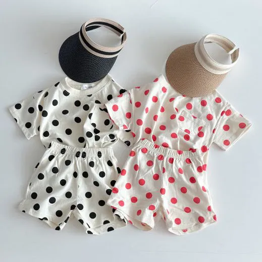 Wholesale Baby Girl Polka Dot Top and Shorts Set - 24030124