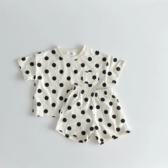 Wholesale Baby Girl Polka Dot Top and Shorts Set - 24030124