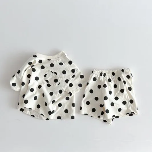 Wholesale Baby Girl Polka Dot Top and Shorts Set - 24030124