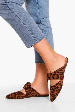 Wide Width Leopard Bow Detail Mules