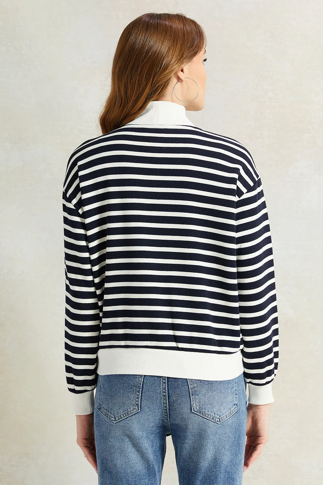 Women Black And White Striped Sweatshirt