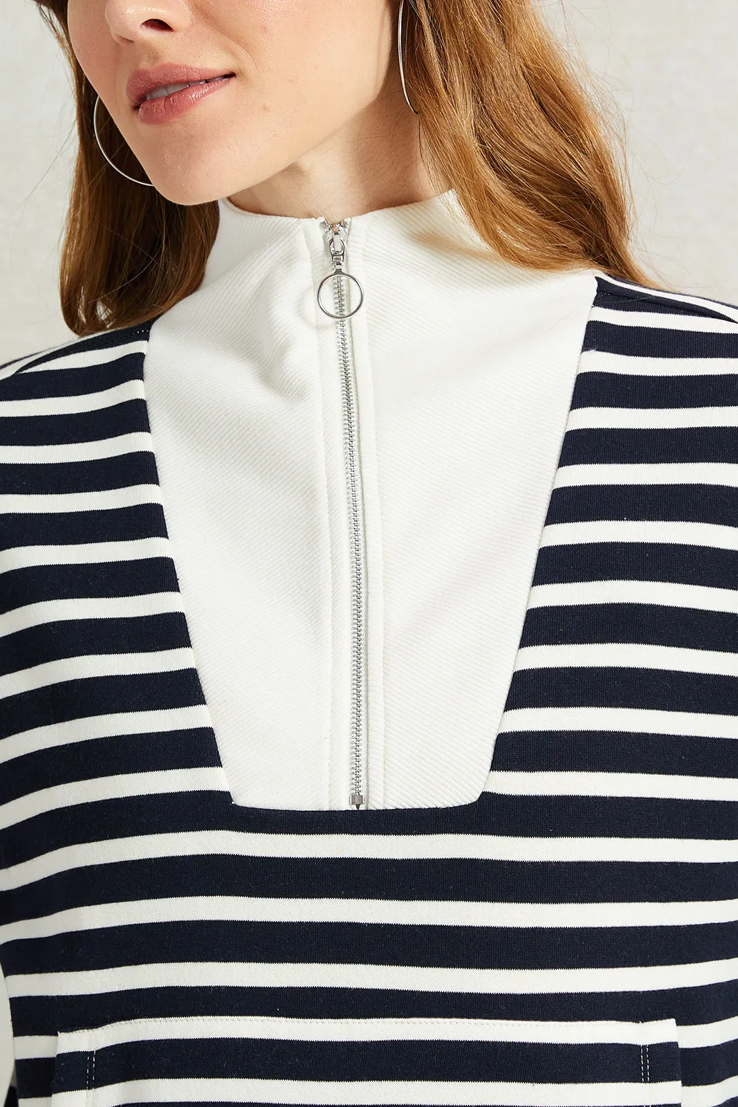 Women Black And White Striped Sweatshirt