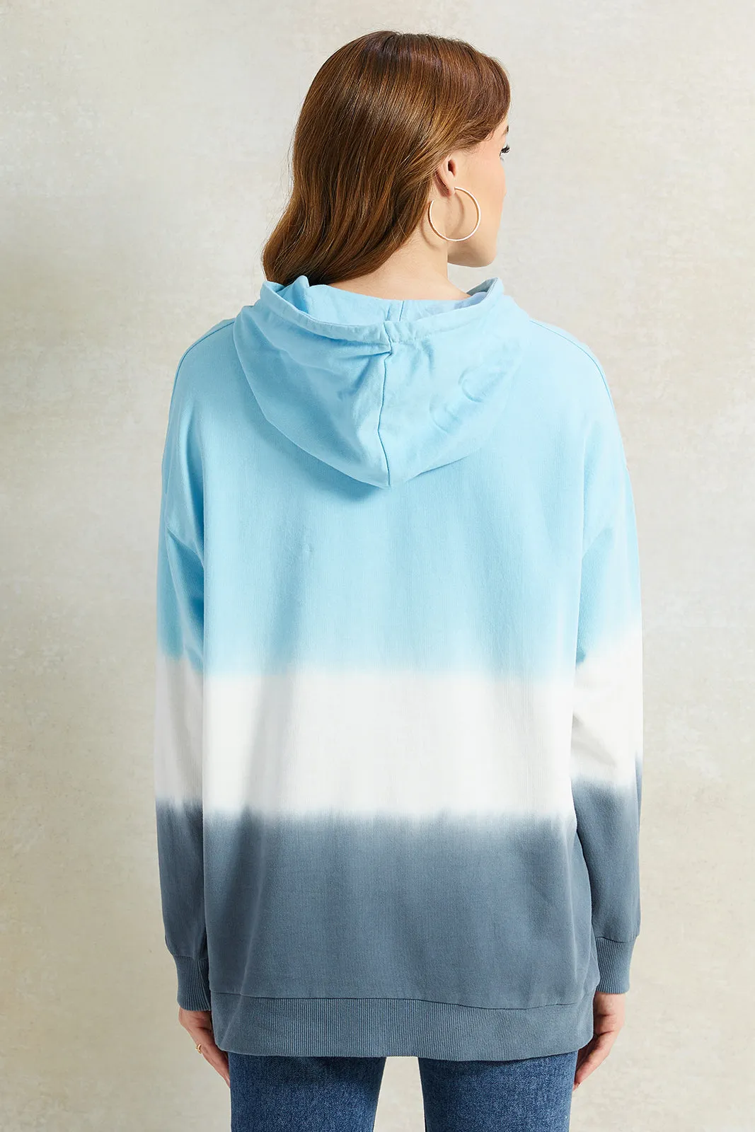 Women Blue Tie Dye Hooded Sweatshirt