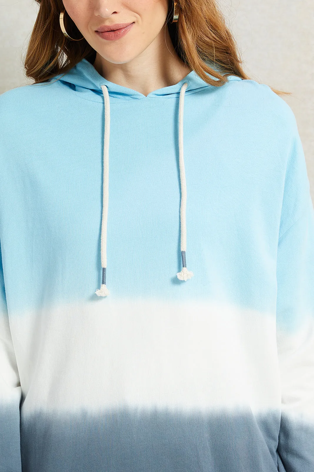 Women Blue Tie Dye Hooded Sweatshirt