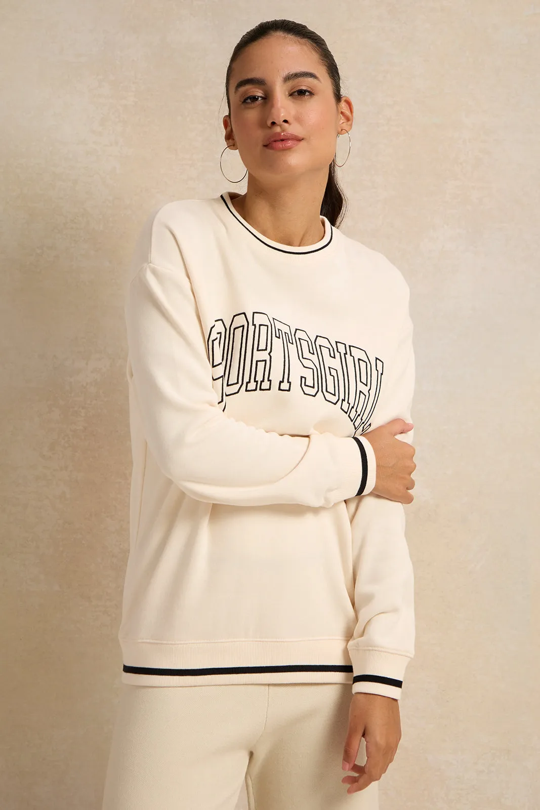 Women Ivory Embroidered Sweatshirt