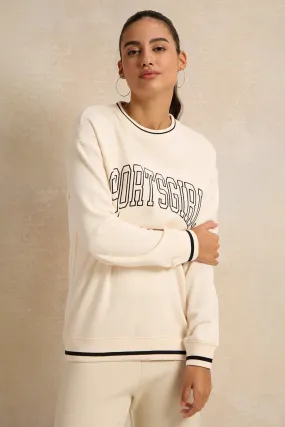 Women Ivory Embroidered Sweatshirt