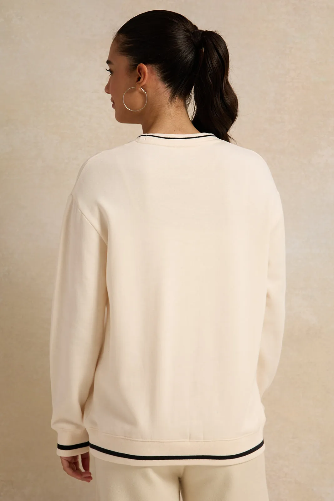 Women Ivory Embroidered Sweatshirt