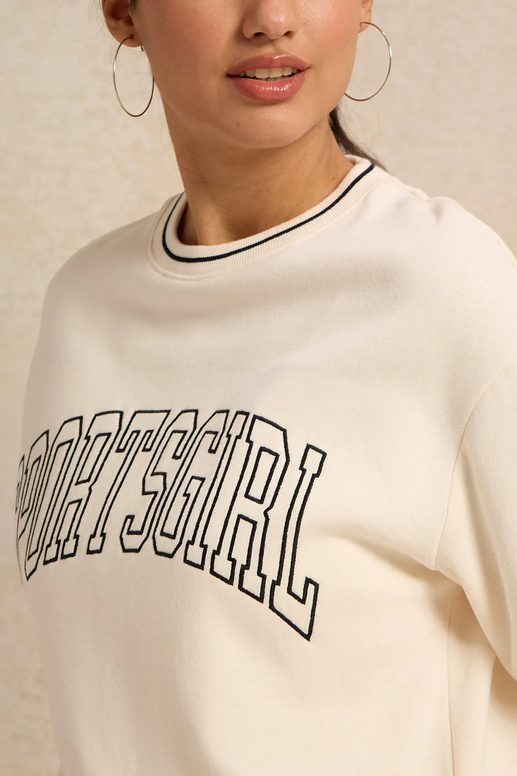 Women Ivory Embroidered Sweatshirt