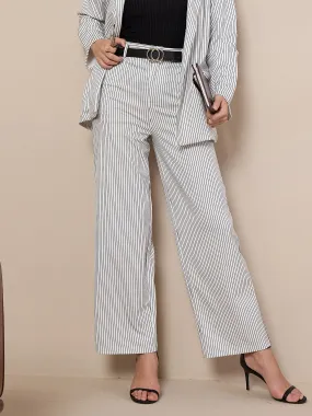 Women White Striped Straight Trousers