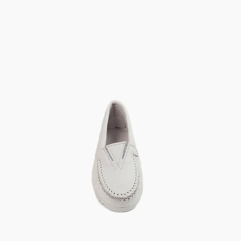  Women's Deerskin Gore Front Moccasin in White  