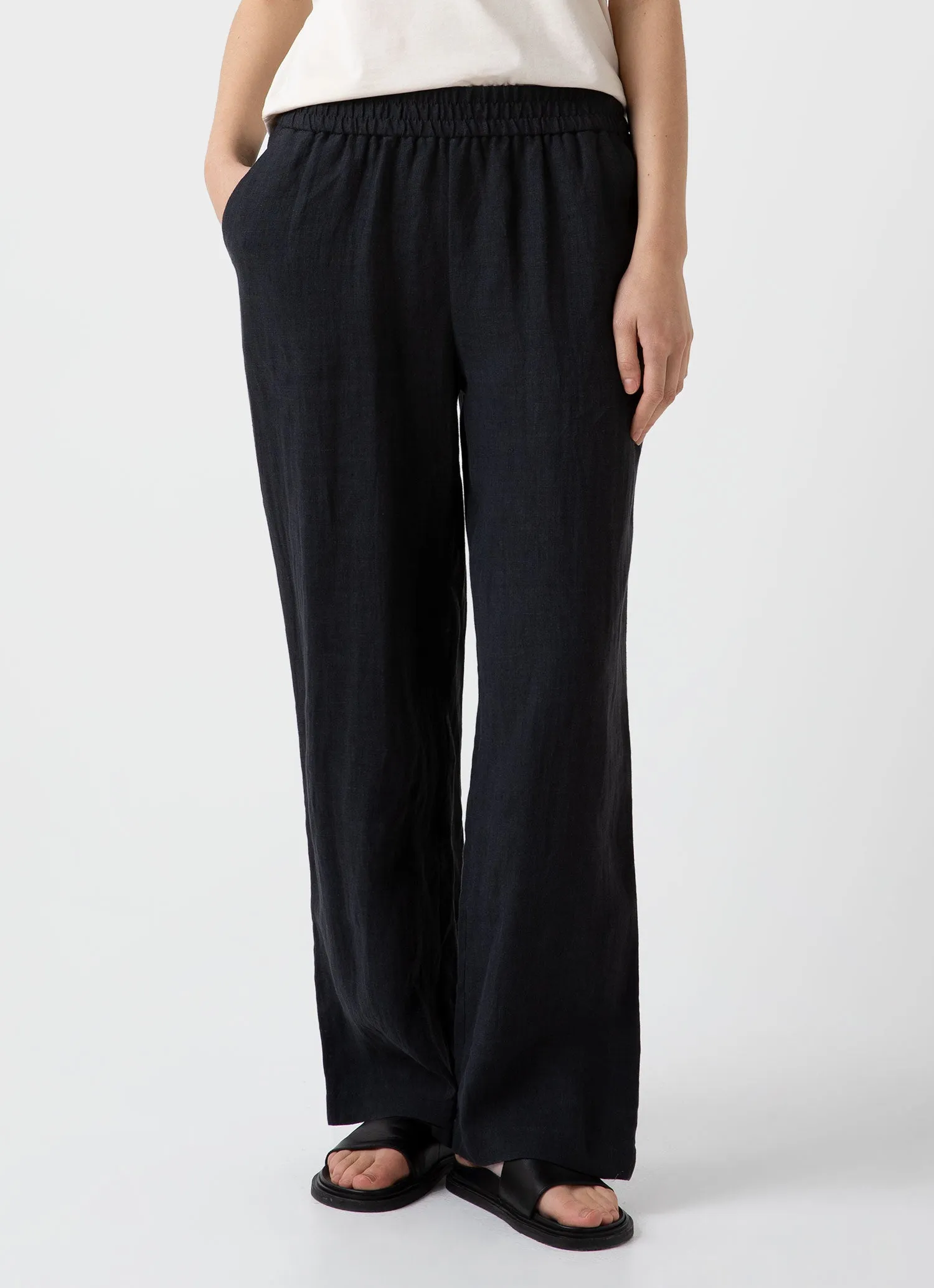 Women's Drawstring Wide Leg Trouser in Black