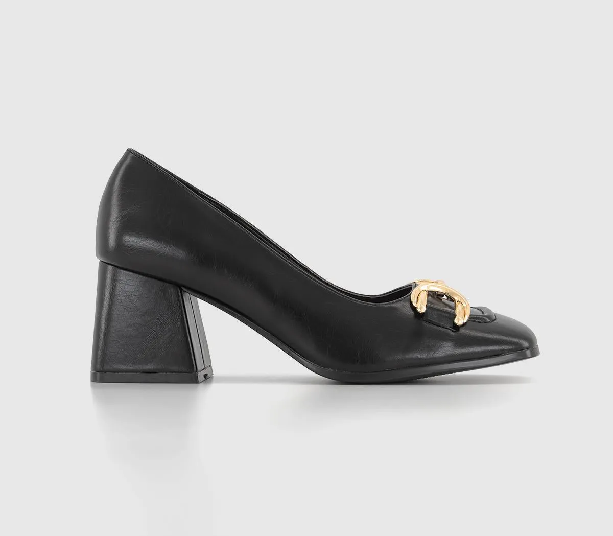 Black Mercer Square Toe Trim Court Heels for Women's Office