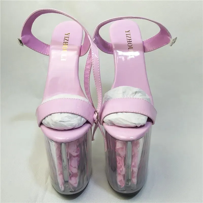 Women's Pink Roses Decorated Transparent High Heel Wedding Pumps