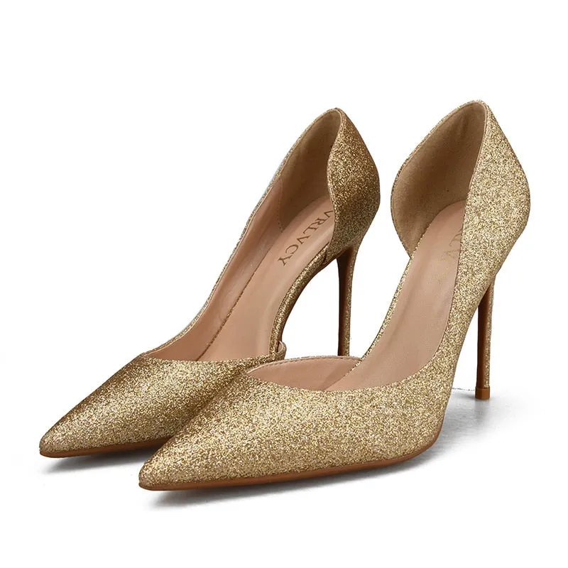 Sparkly Sequin Pointed Toe High Heel Pumps for Women's Party Outfits