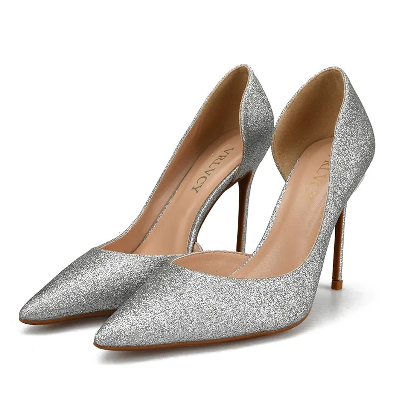 Sparkly Sequin Pointed Toe High Heel Pumps for Women's Party Outfits