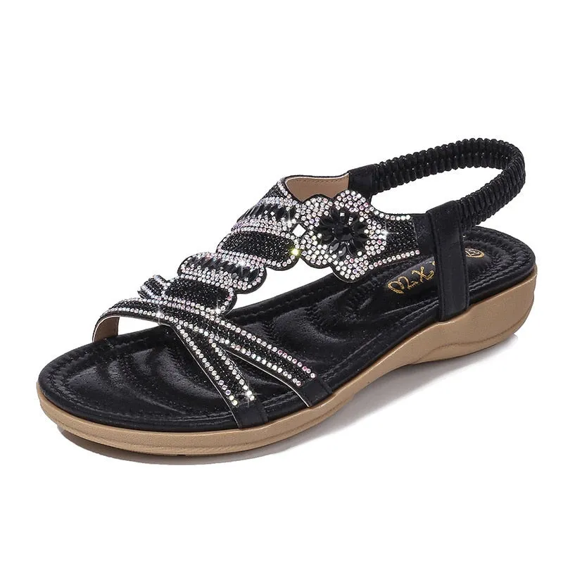 Summer Low Heel Party Sandals for Women - Diamond Gladiator Style