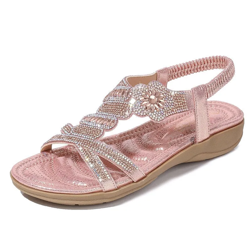 Summer Low Heel Party Sandals for Women - Diamond Gladiator Style