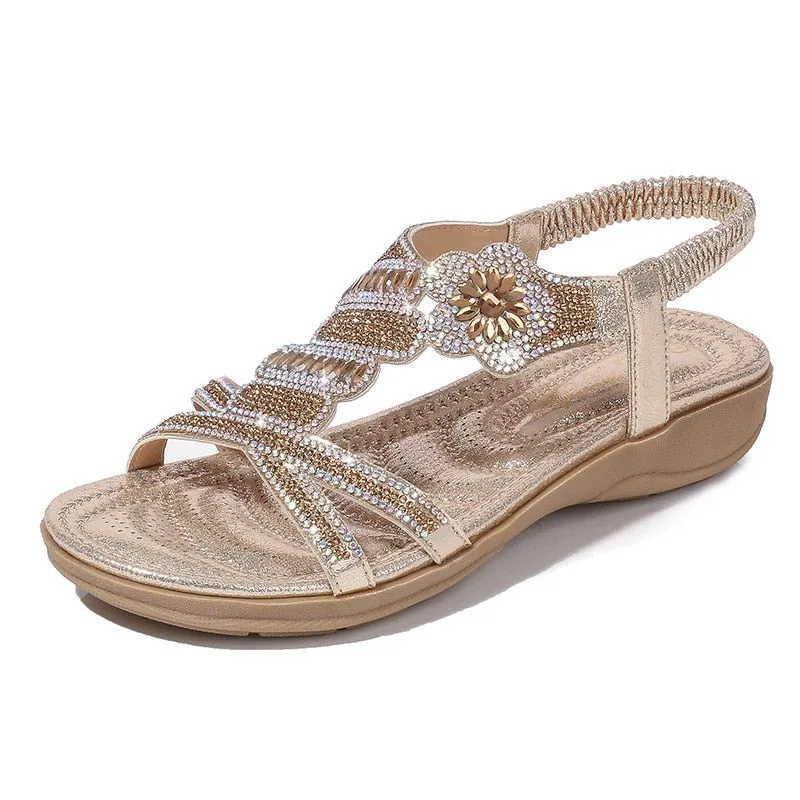 Summer Low Heel Party Sandals for Women - Diamond Gladiator Style