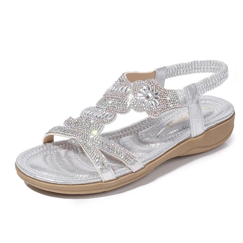 Summer Low Heel Party Sandals for Women - Diamond Gladiator Style