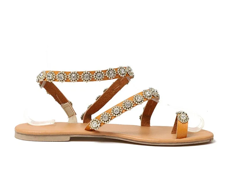 Summer Women's Bling Crystal Sandals with Synthetic Leather Soft Sole