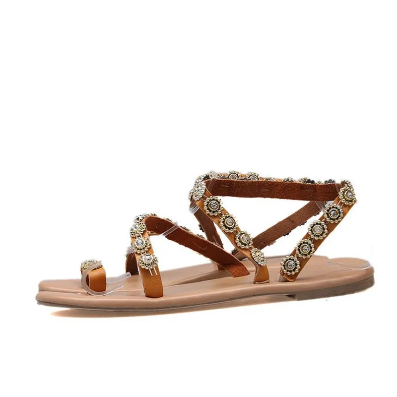 Summer Women's Bling Crystal Sandals with Synthetic Leather Soft Sole