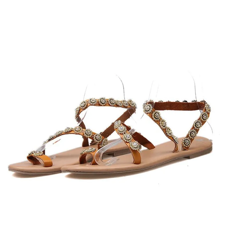 Summer Women's Bling Crystal Sandals with Synthetic Leather Soft Sole