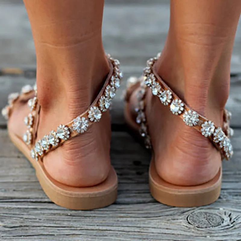 Summer Women's Bling Crystal Sandals with Synthetic Leather Soft Sole