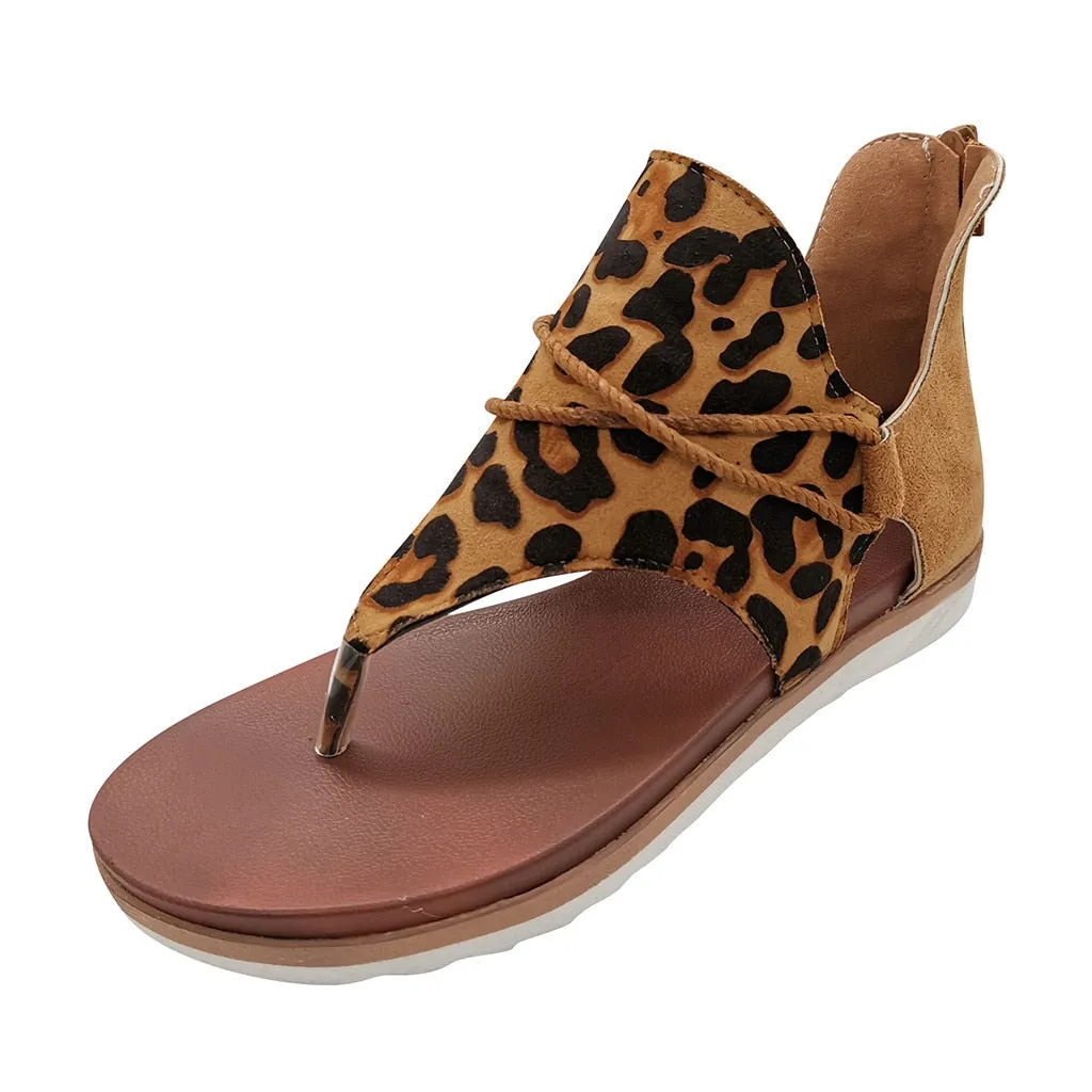 Leopard Print Synthetic Leather Sandals for Women's Summer Casual Wear