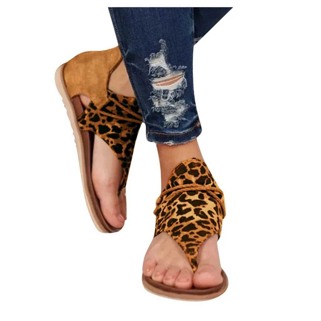 Leopard Print Synthetic Leather Sandals for Women's Summer Casual Wear