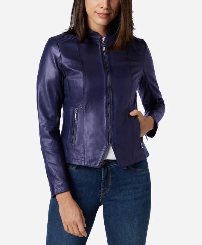 Women's Zip Leather Jacket - Abigail