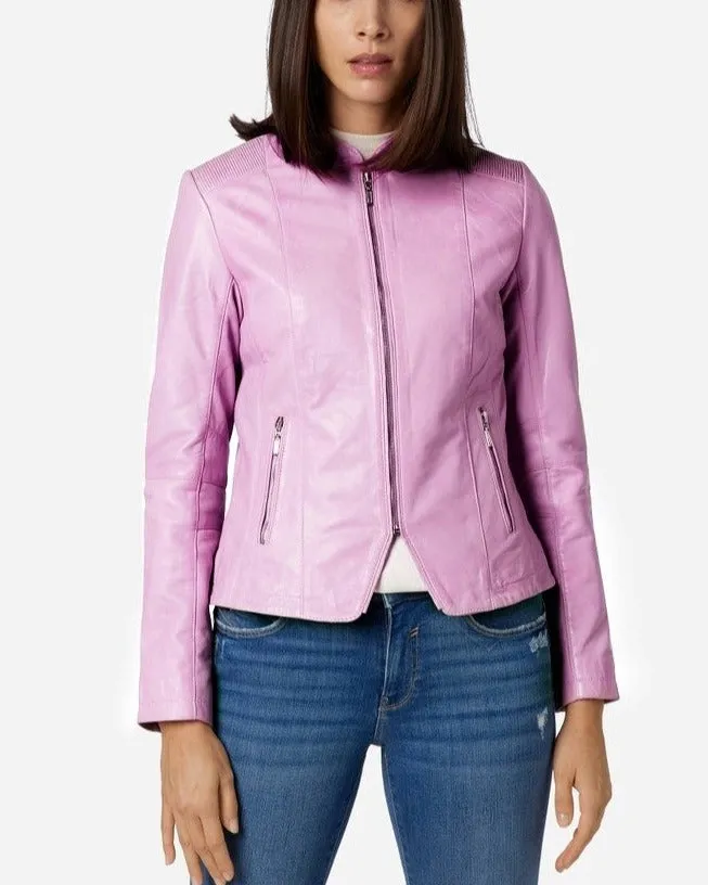 Women's Zip Leather Jacket - Abigail