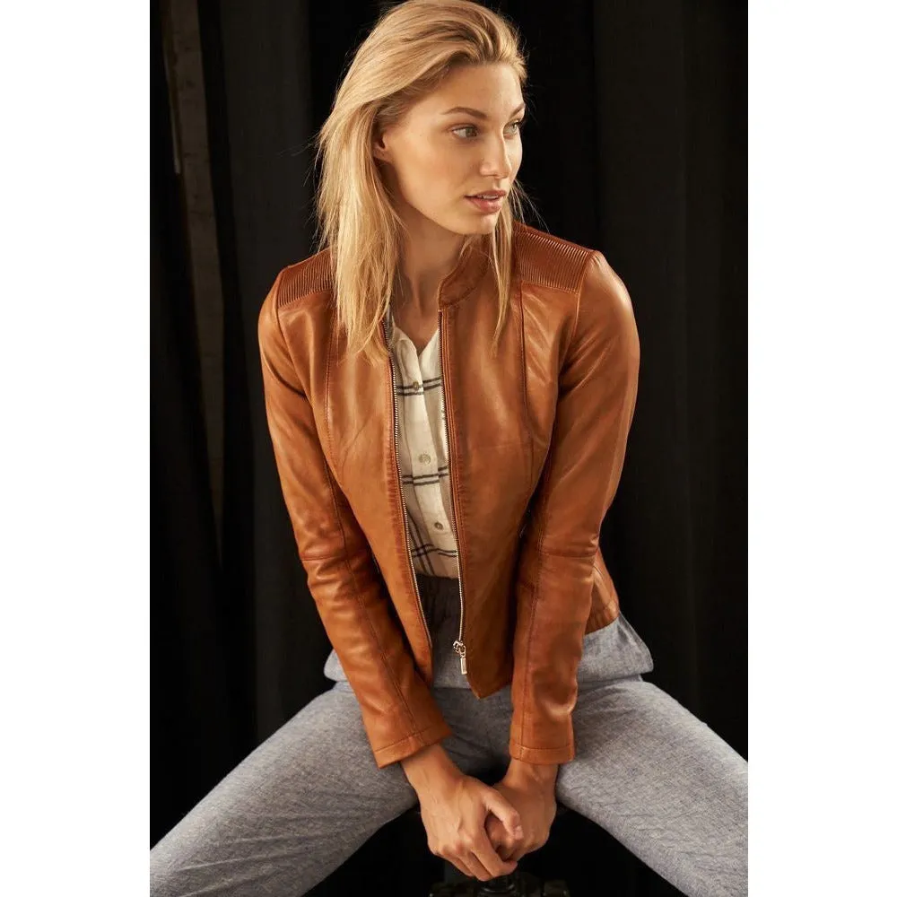 Women's Zip Leather Jacket - Abigail