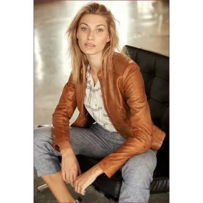 Women's Zip Leather Jacket - Abigail