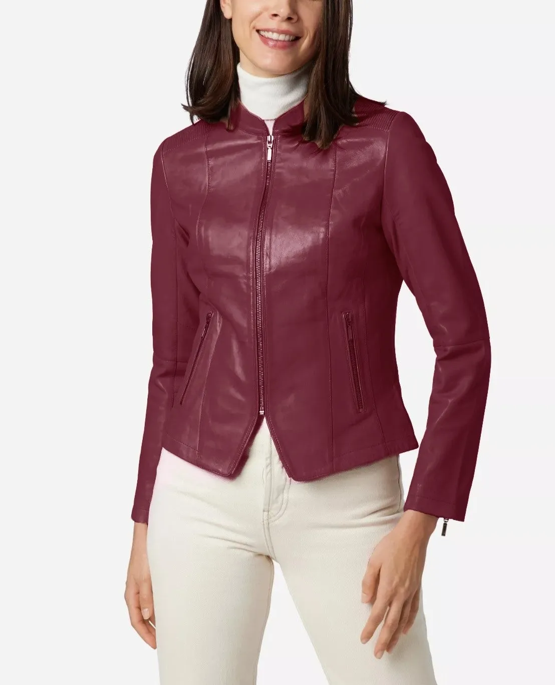 Women's Zip Leather Jacket - Abigail