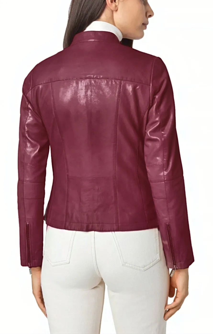 Women's Zip Leather Jacket - Abigail