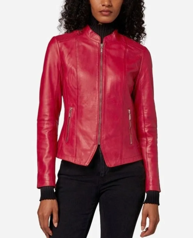 Women's Zip Leather Jacket - Abigail