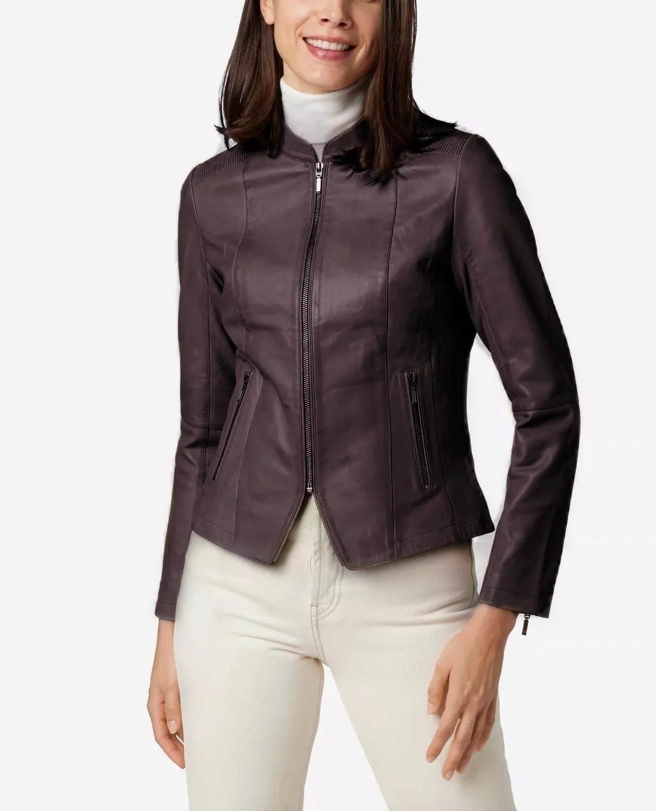 Women's Zip Leather Jacket - Abigail