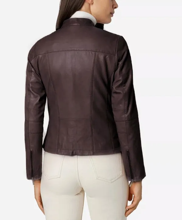 Women's Zip Leather Jacket - Abigail