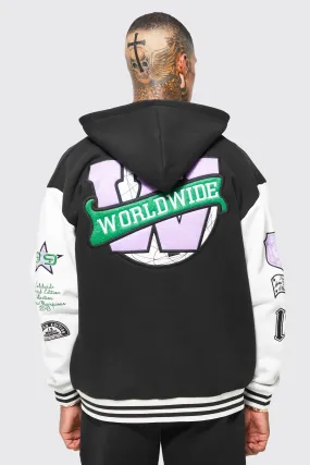 Worldwide Applique Hooded Varsity Jacket