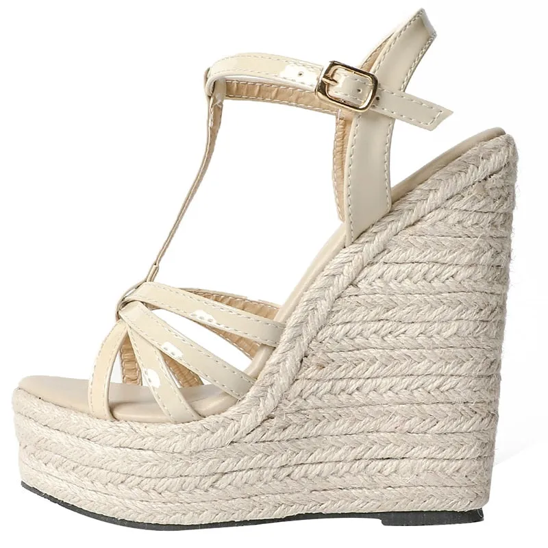 Woven wedge heel platform sandals Europe America