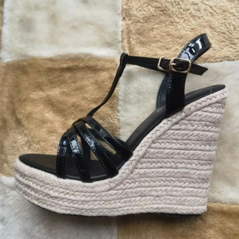 Woven wedge heel platform sandals Europe America