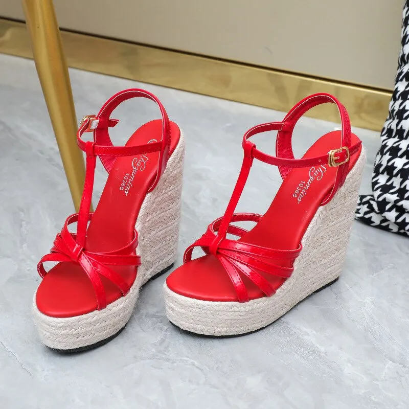 Woven wedge heel platform sandals Europe America