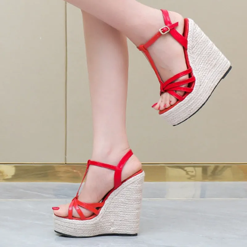 Woven wedge heel platform sandals Europe America