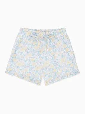 Yellow Floral Flores Girl Cotton Shorts