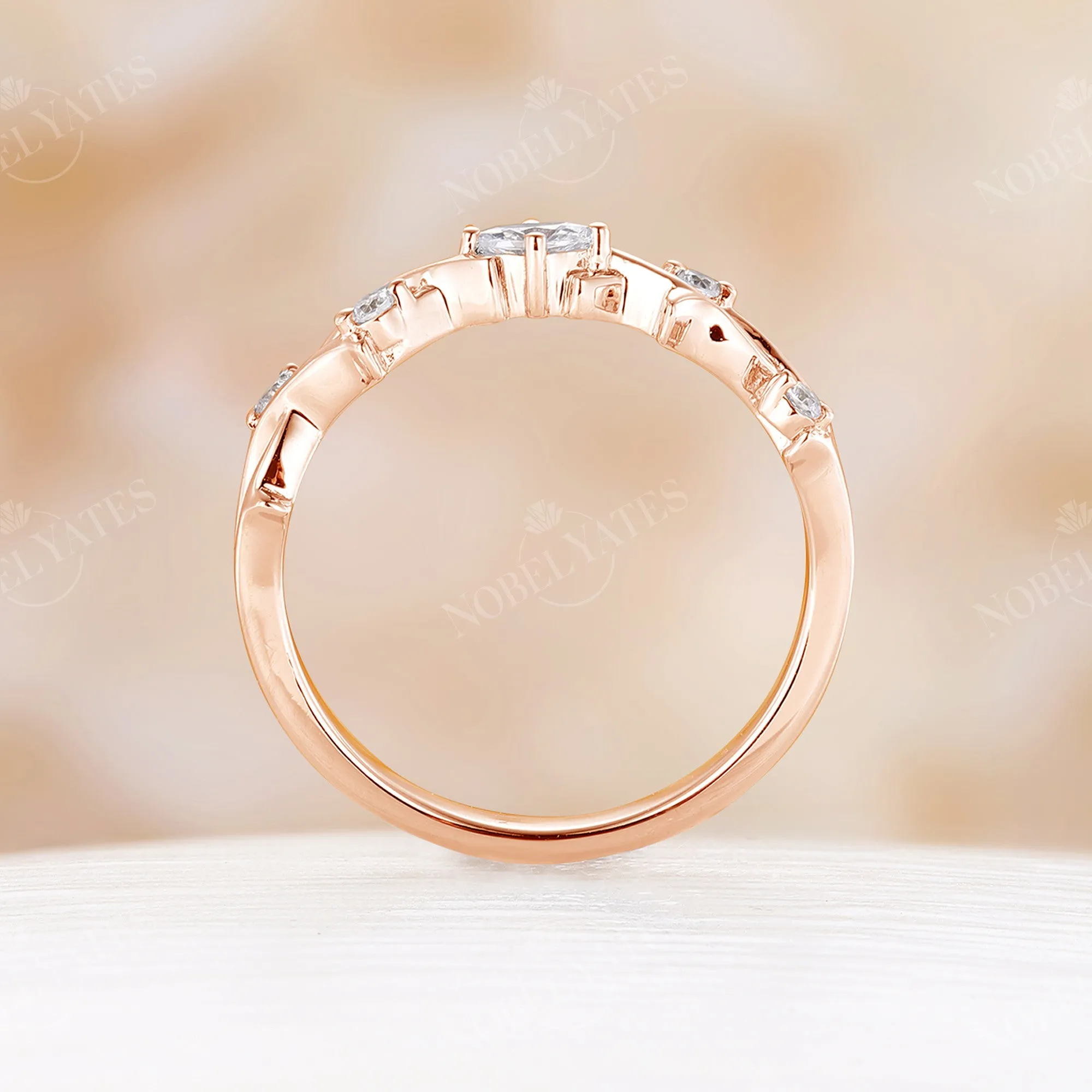 Yellow Gold Oval Shape Moissanite Engagement Ring Set Twig Design Band