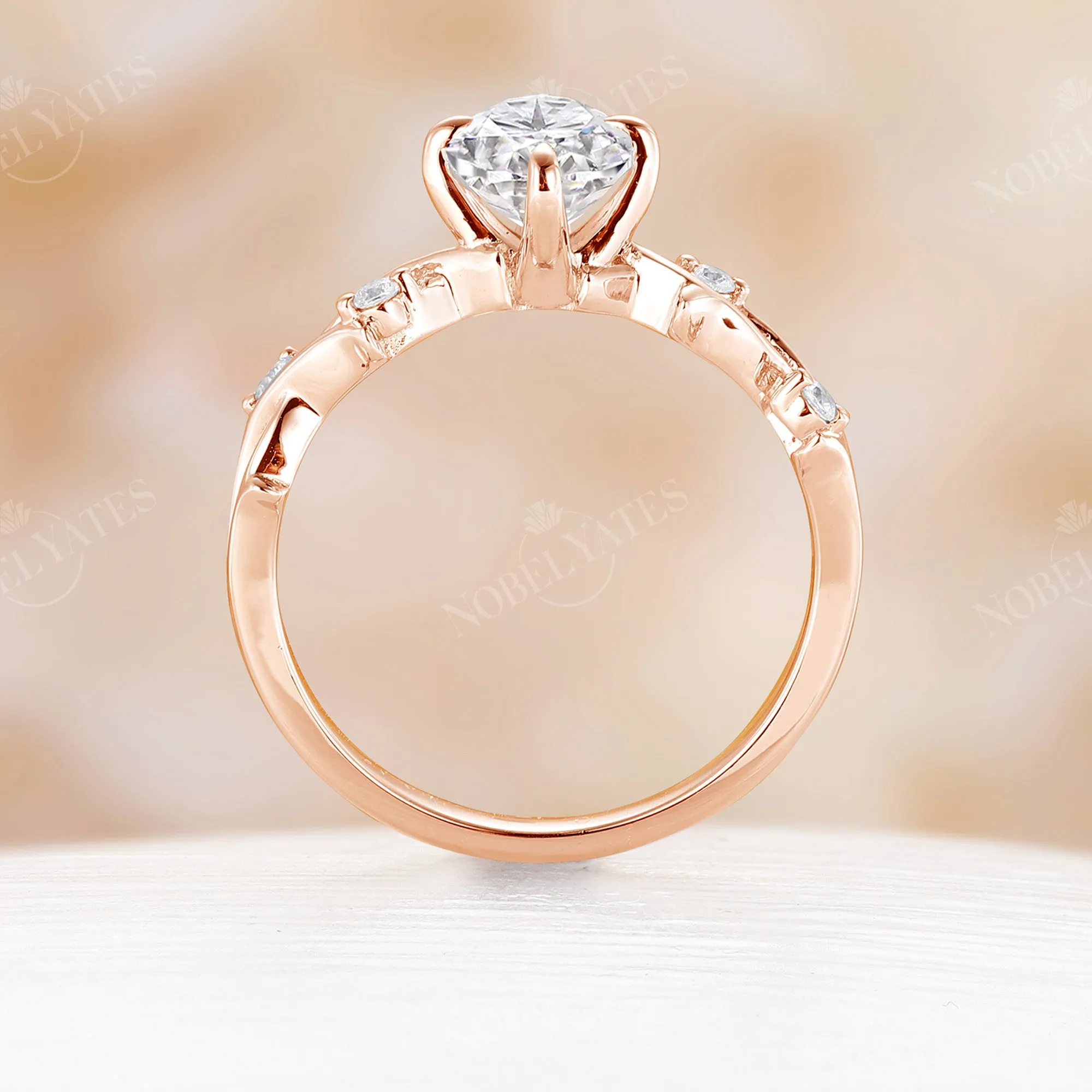 Yellow Gold Oval Shape Moissanite Engagement Ring Set Twig Design Band