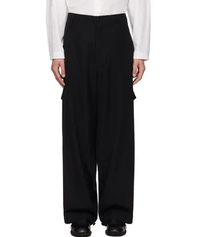 YOHJI YAMAMOTO Black Gabardine Tab Wide Trousers